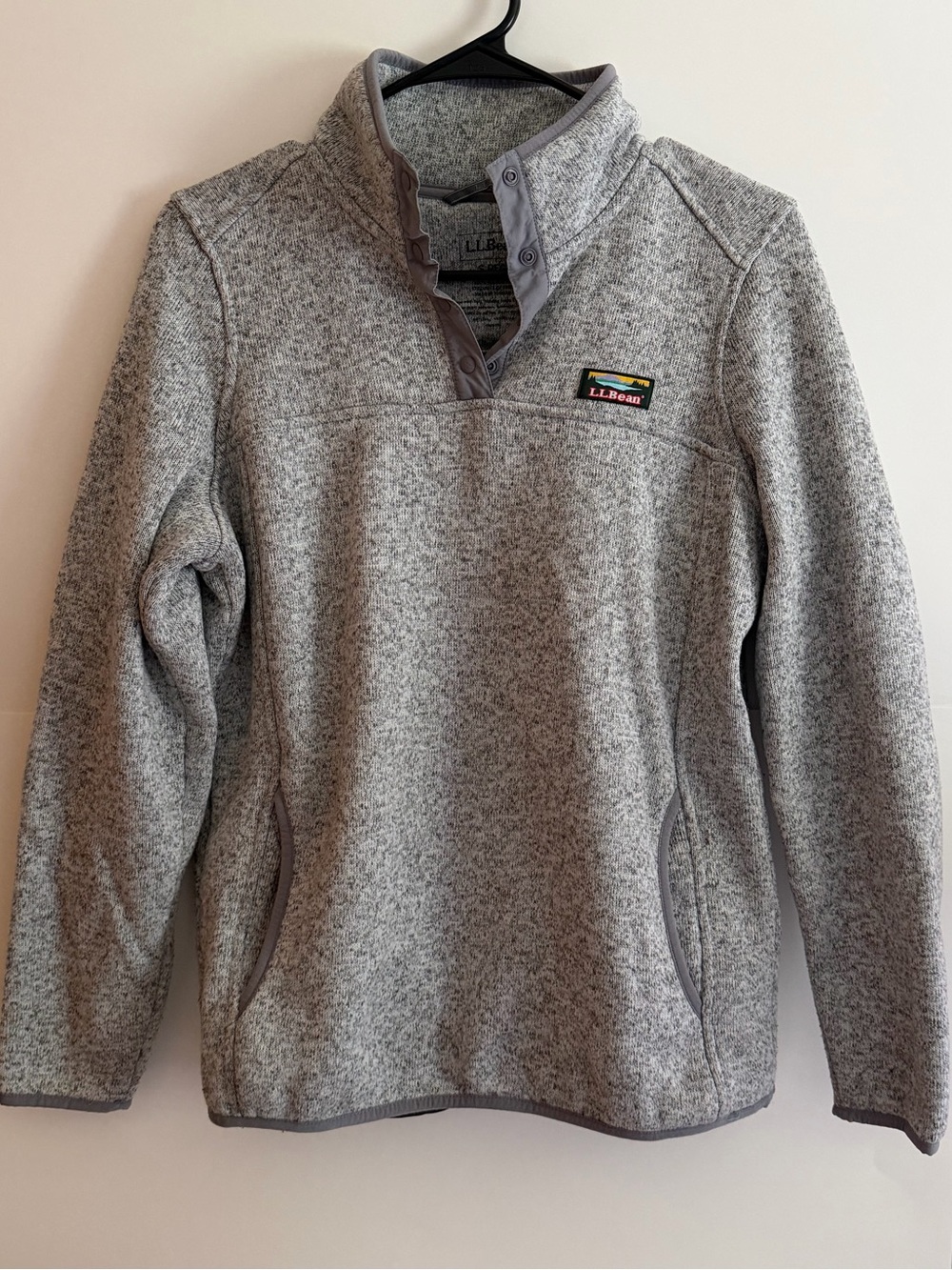 L.L.Bean Heather Gray Snap-Button Fleece Pullover